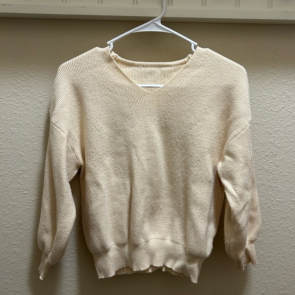 Cozy Cream V-Neck Knit Sweater - Picture 1 of 3
